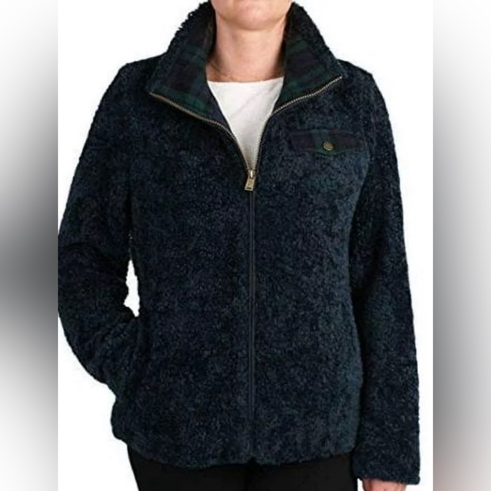 NWOT Pendleton Sherpa Fabric Jacket with Plaid Trim - Picture 1 of 11